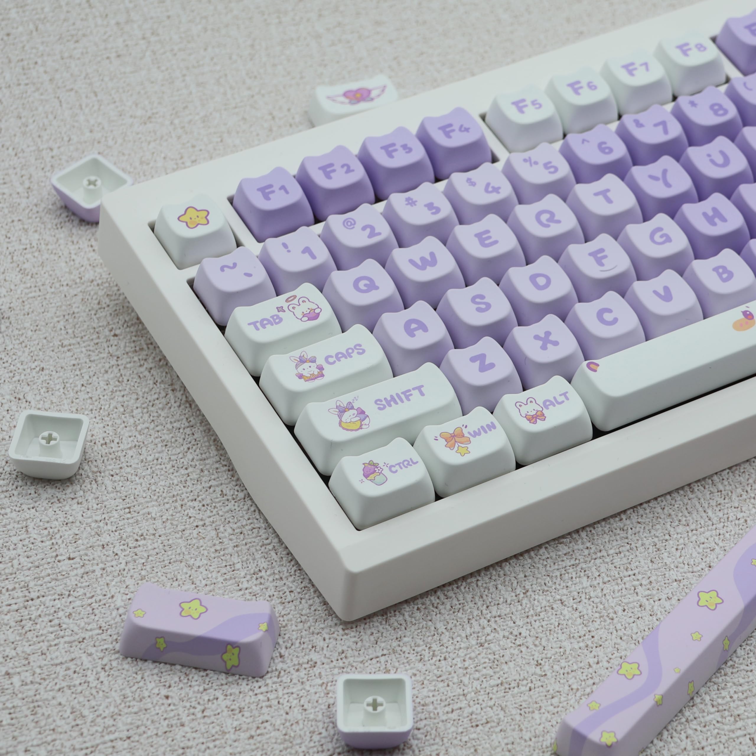 Mao Profile Lot de 140 touches en PBT Dye-Sub pour clavier mécanique, thème lapin mignon (lapin violet)