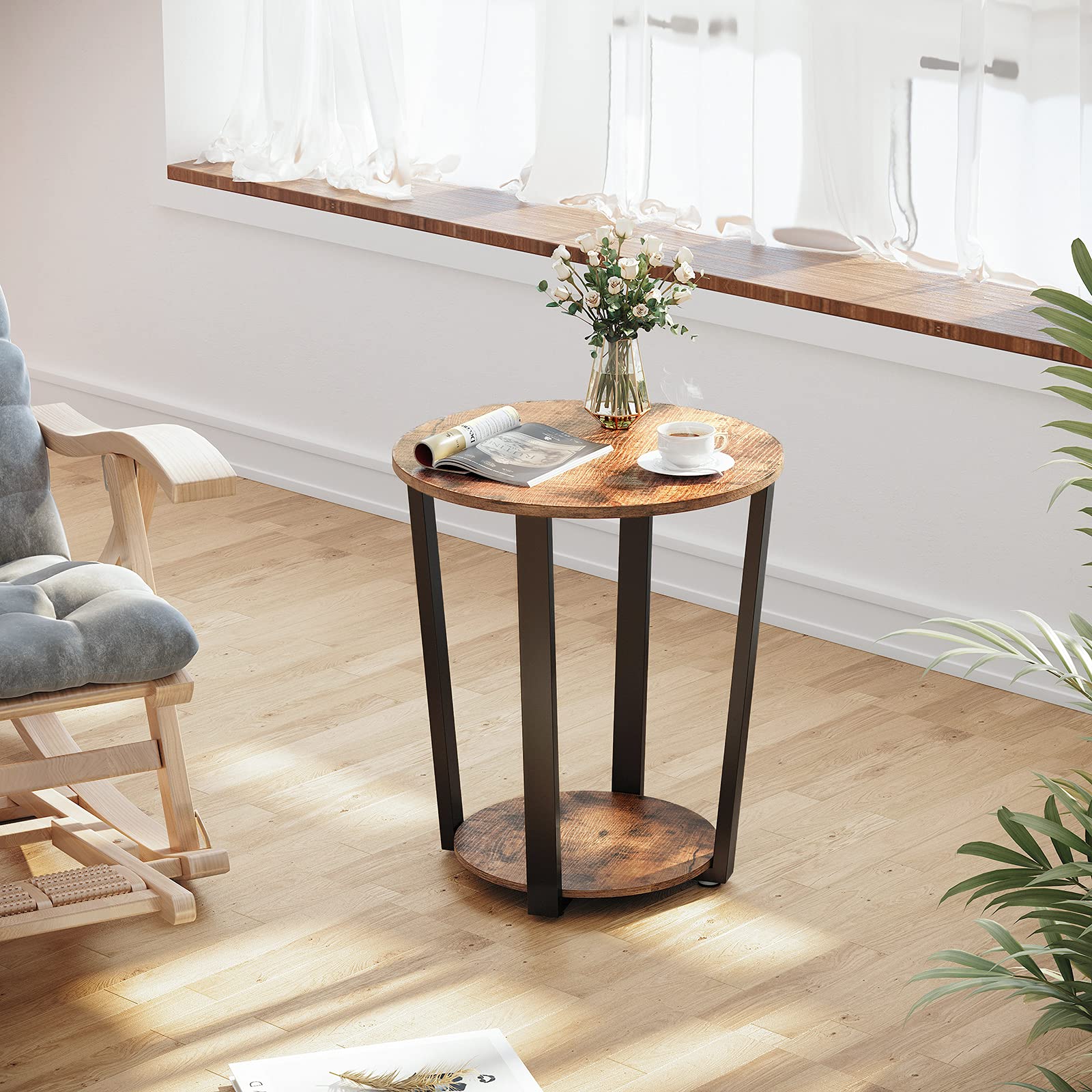 VASAGLE Table d'appoint avec Cadre en Acier pour Salon, Chambre à Coucher, Montage Facile, Industrielle, Marron Rustique et Noir LET57X