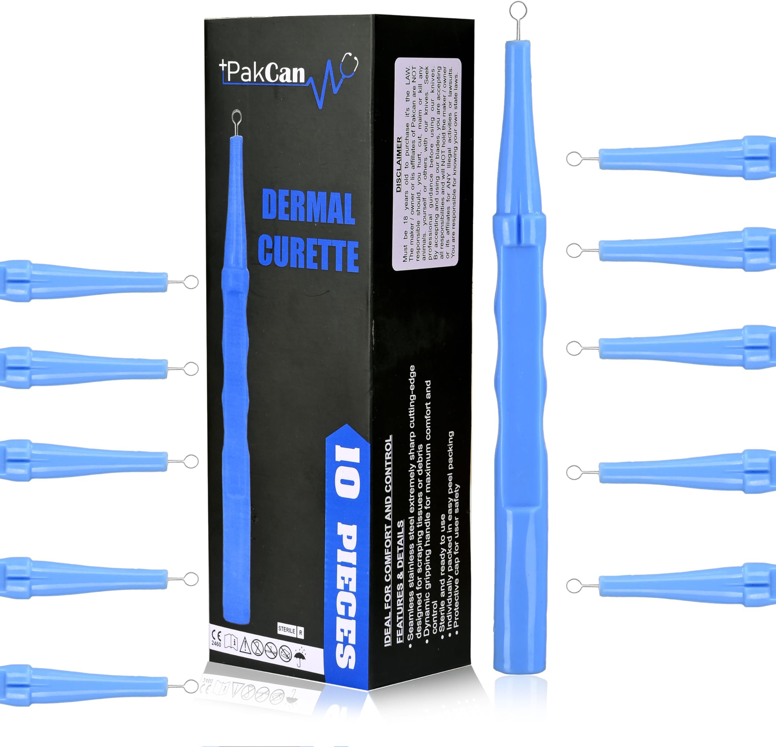Sterile Disposable Dermal Curettes, Easy Peel Packing - Box of 10 (4 mm)
