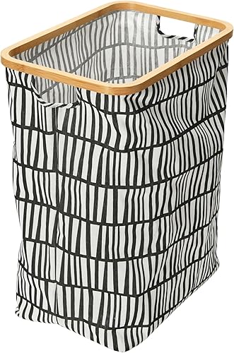 Household Essentials Cesto Krush rectangular con borde de bambú con asas recortadas, blanco y negro