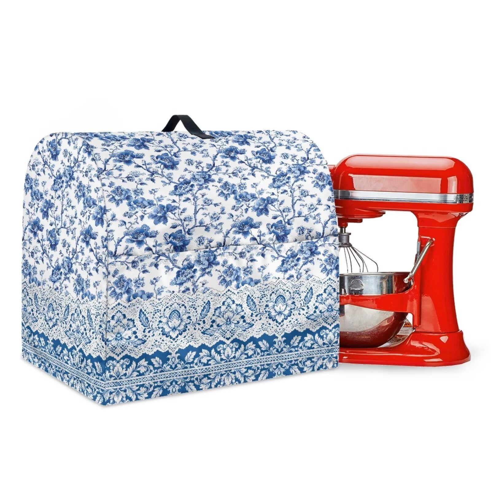 Talayituse Blue Floral Print Stand Mixer Covers Kitchen Aid Mixer Cover Dust Cover with Pockets and Handle, Washable Mixer Covers Small Appliance Cover Kitchen Accessories, Large