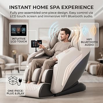 Zero Gravity Massage Chair, Full Body Airbag Recliner with Smart Body Scan, 6 Modes, HiFi Bluetooth, LCD Touch, Foot Roller, No Assembly