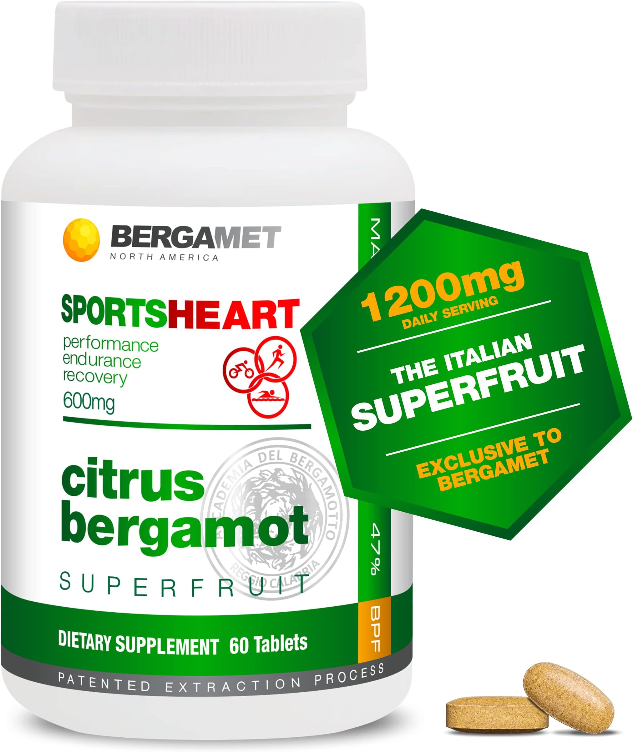 Sports Citrus Bergamot SuperFruit | Enhances Athletic Performance, Endurance and Recovery Naturally | Maintains Cardiovascular, Heart & Cholesterol Health | 47% BPF Super Strength Formula | 60 Tabs