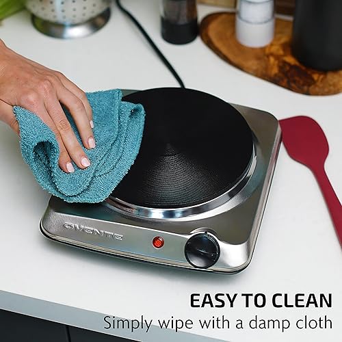 Vista 4 de OVENTE Encimera eléctrica de un solo quemador, placa de cocina de 1000 W con placa caliente de hierro fundido de 7.25 pulgadas, control de BGS101S