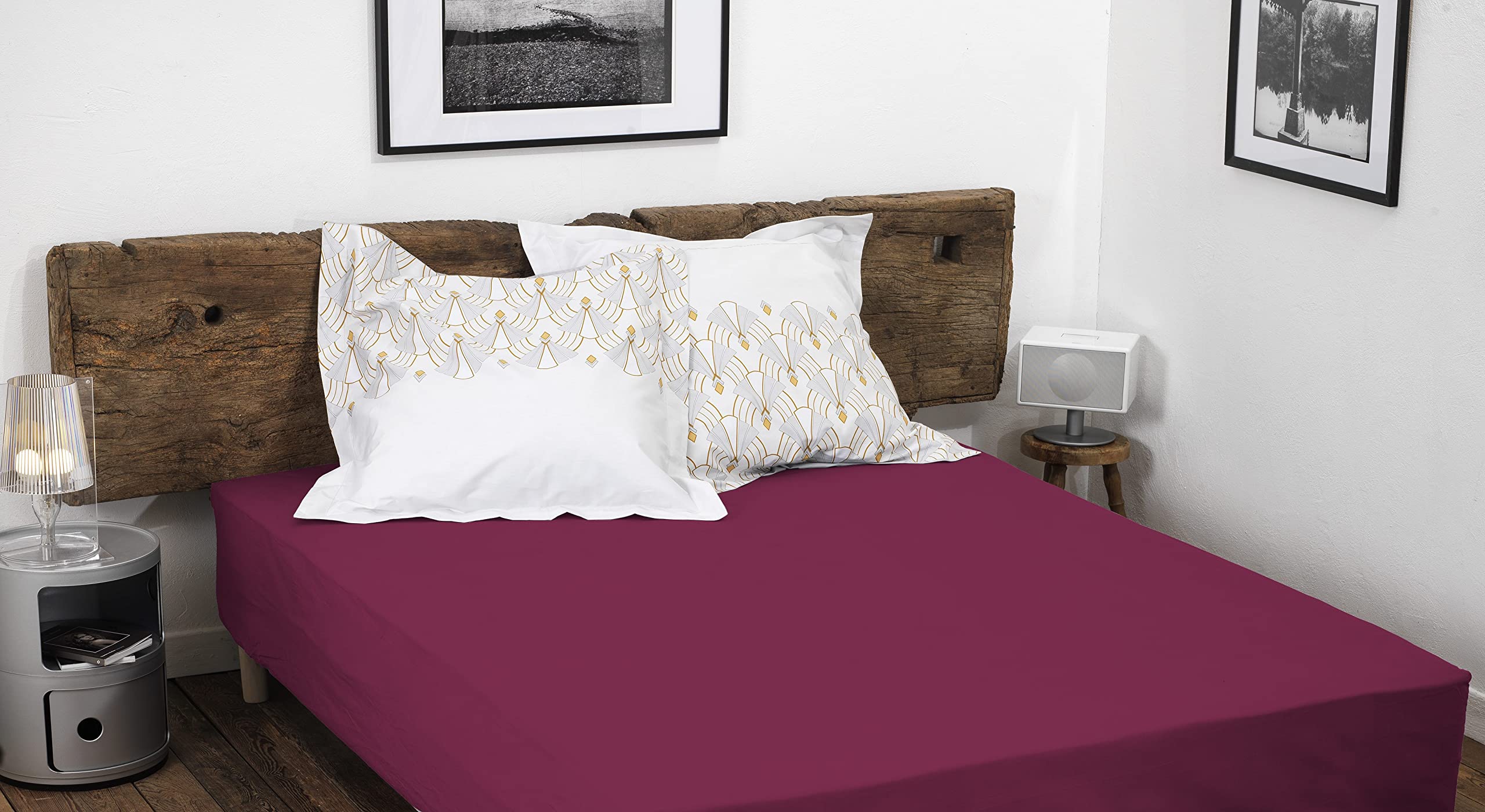 HOME LINGE PASSION, Baikal Fuchsia Fitted Sheet 180 x 200 + 35 cm 100% Cotton 57 Thread Count (Label Oeko-TEX Label)