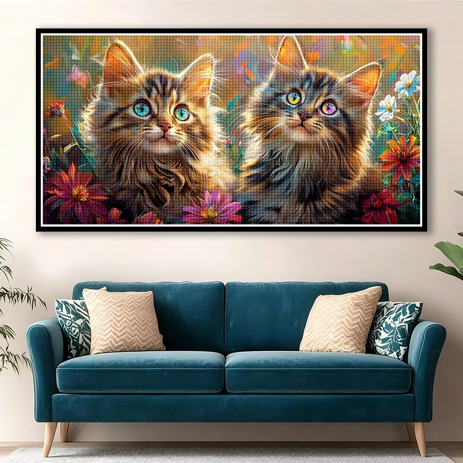 Diamond Painting Grande 120x60cm Gato Diamond Painting Adultos, DIY Flor Pintura de Diamante Manualidades Adultos, 5D Cuadrado Rhinestone Bordado Punto de Cruz Art para Home Decoration Regalo 0J-725