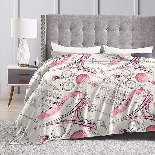 Miniatura 6 de Duduho Manta de cama de la Torre Eiffel de París, ultra suave, para el Día de San Valentín, para todas las estaciones, cálida y ligera, acogedora