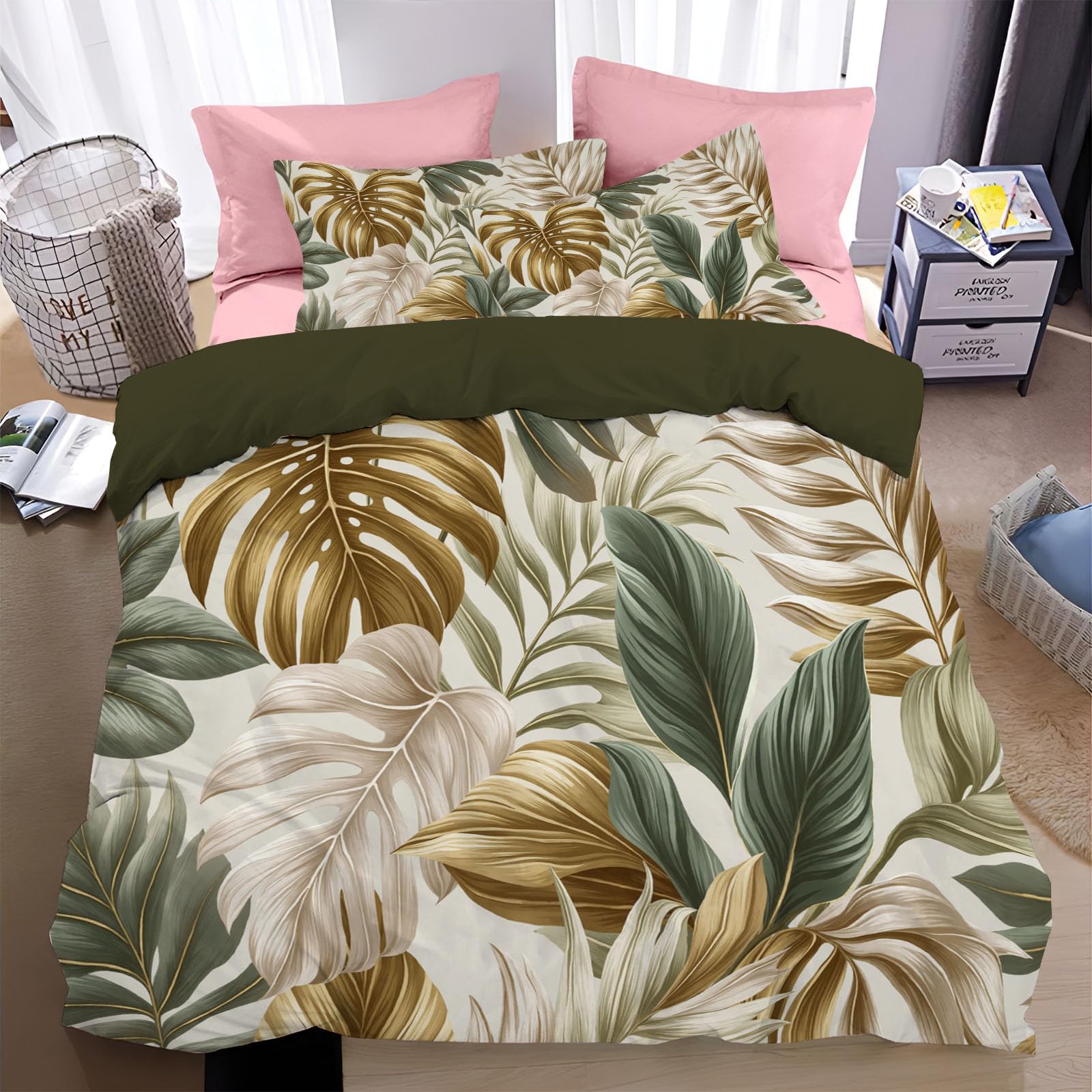 Housse de couette 220x240cm avec 2 taies d'oreiller en microfibre motif feuilles de Monstera
