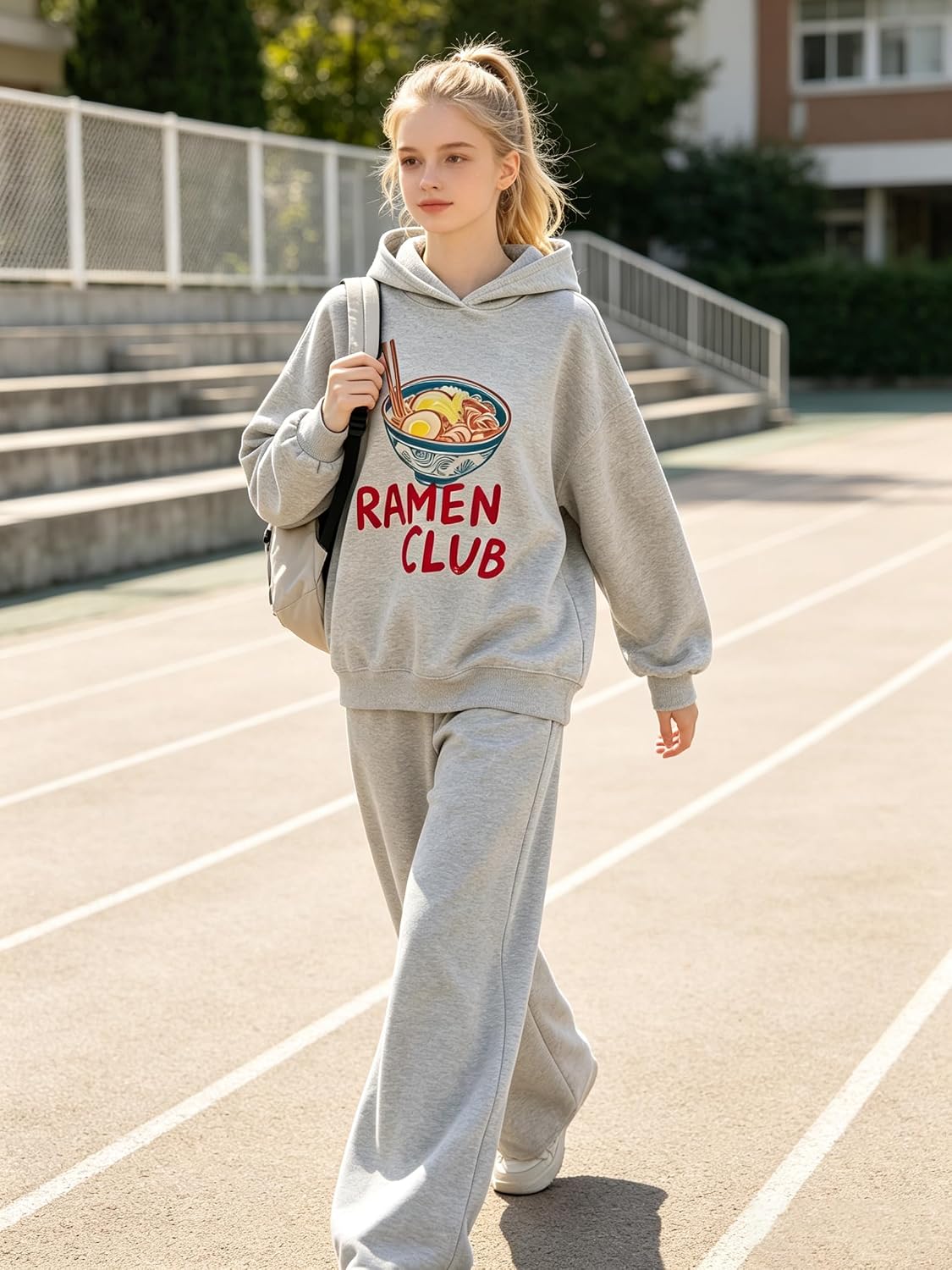 Teen Girls Outfits Ramen Club Hoodie Wide Leg Sweatpants Tracksuit 7-14Y
