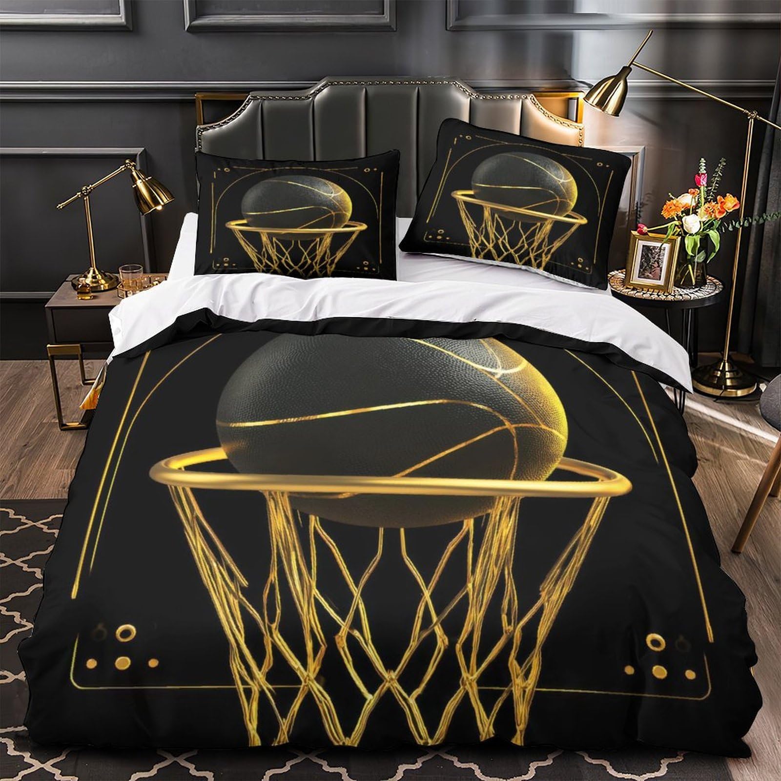 Parure de lit basket 135x200 pour enfant avec housse de couette microfibre