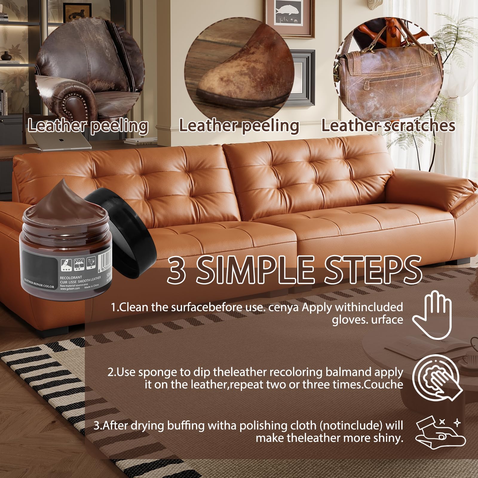 1 Article Teinture Cuir Marron Réparation Cuir Brun Moyen Très Efficace Résistant Aux Fissures Et À La Décoloration Simple À Utiliser Ne Laisse Aucune Trace Convient Pour Fissures Trous Sièges Voiture