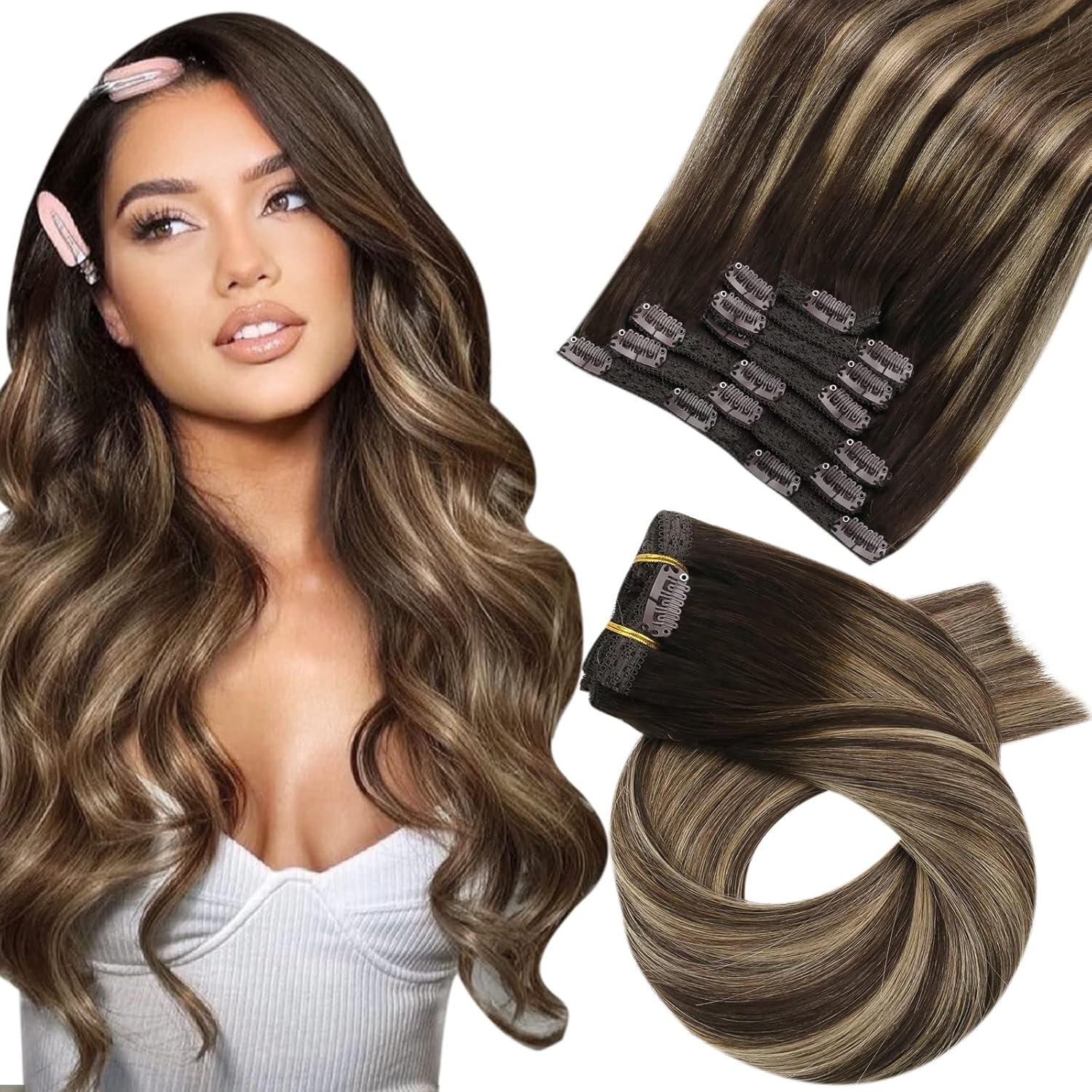 Moresoo Extensions Cheveux Naturels à Clips Extension Vrai Cheveux