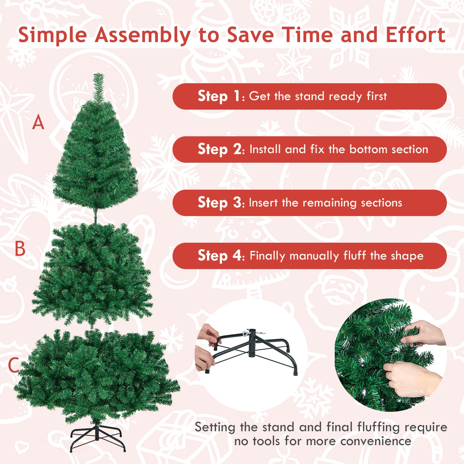 GIANTEX Albero di Natale Verde 150/180/210/240 cm Folto Sintetico, Albero di Natale per Feste, Case, Uffici, Negozi, Bar, Supporto in Ferro, Rami Spessi (210 cm)