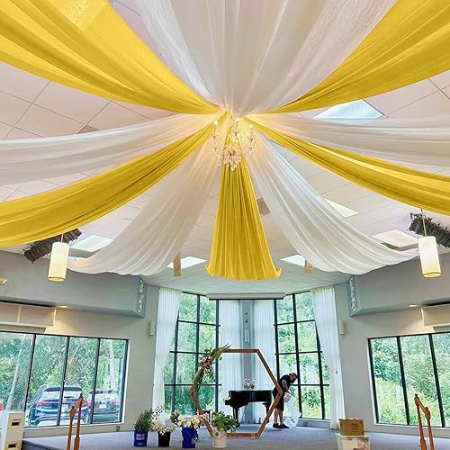 Miniatura 6 de Cortinas de techo para fiestas, cortinas doradas para arco de boda, 6 paneles de 5 x 10 pies, cortinas de telón de fondo de gasa, cortinas de arco