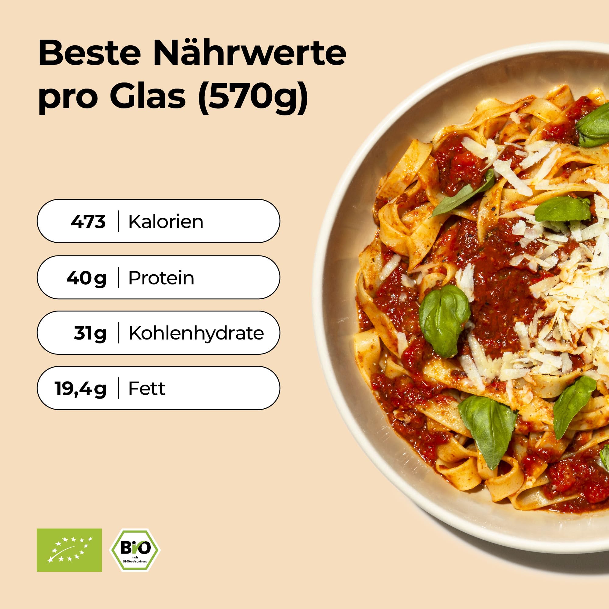 Löwenanteil - 100% Bio-Eintopf CLASSIC BOLOGNESE - 570g Glas - Proteinreiches Bio-Fertiggericht mit saftigem Bio-Rindfleisch, Tomaten & Basilikum - Ohne Zuckerzusatz & Glutenfrei
