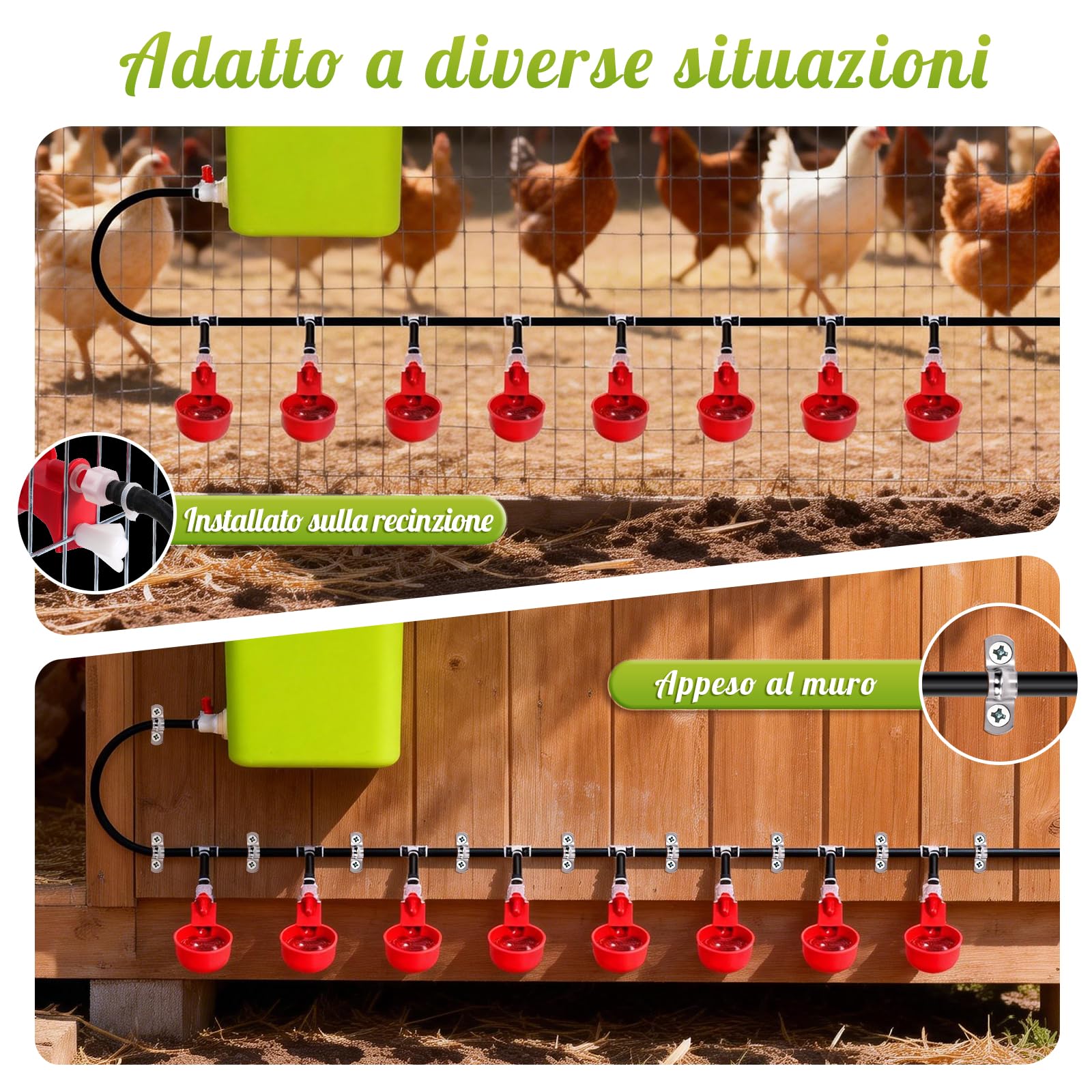 Set completo di abbeveratoio automatico per polli da 12 litri, con valvola galleggiante, dispenser di acqua per pollame con ciotole, abbeveratoio per polli, anatre, oche e quaglie