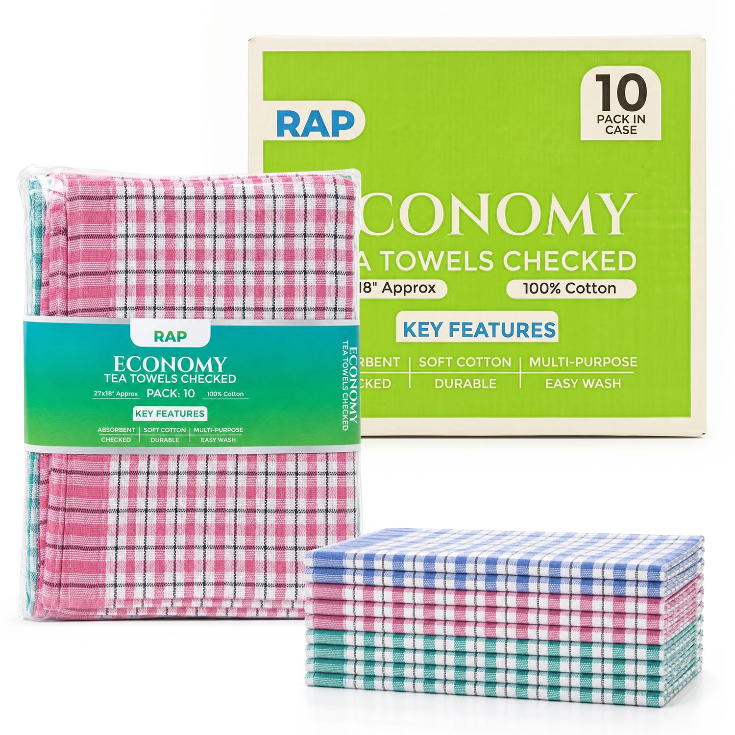 RAP Gloves x100 Economy Tea Towels 27 x 18 inches โ 100% Cotton Kitchen Economy Towels Bulk pack, Soft & Highly Absorbent Lint Free Dish Cloths and Bar Towels, Everyday Kitchen Dish Towel.