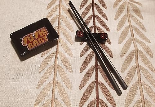 Miniatura 4 de Marvel Deadpool - Juego de comedor japonés de cerámica negra de 4 piezas, incluye plato de sushi, cuenco de inmersión, palillos y soporte,