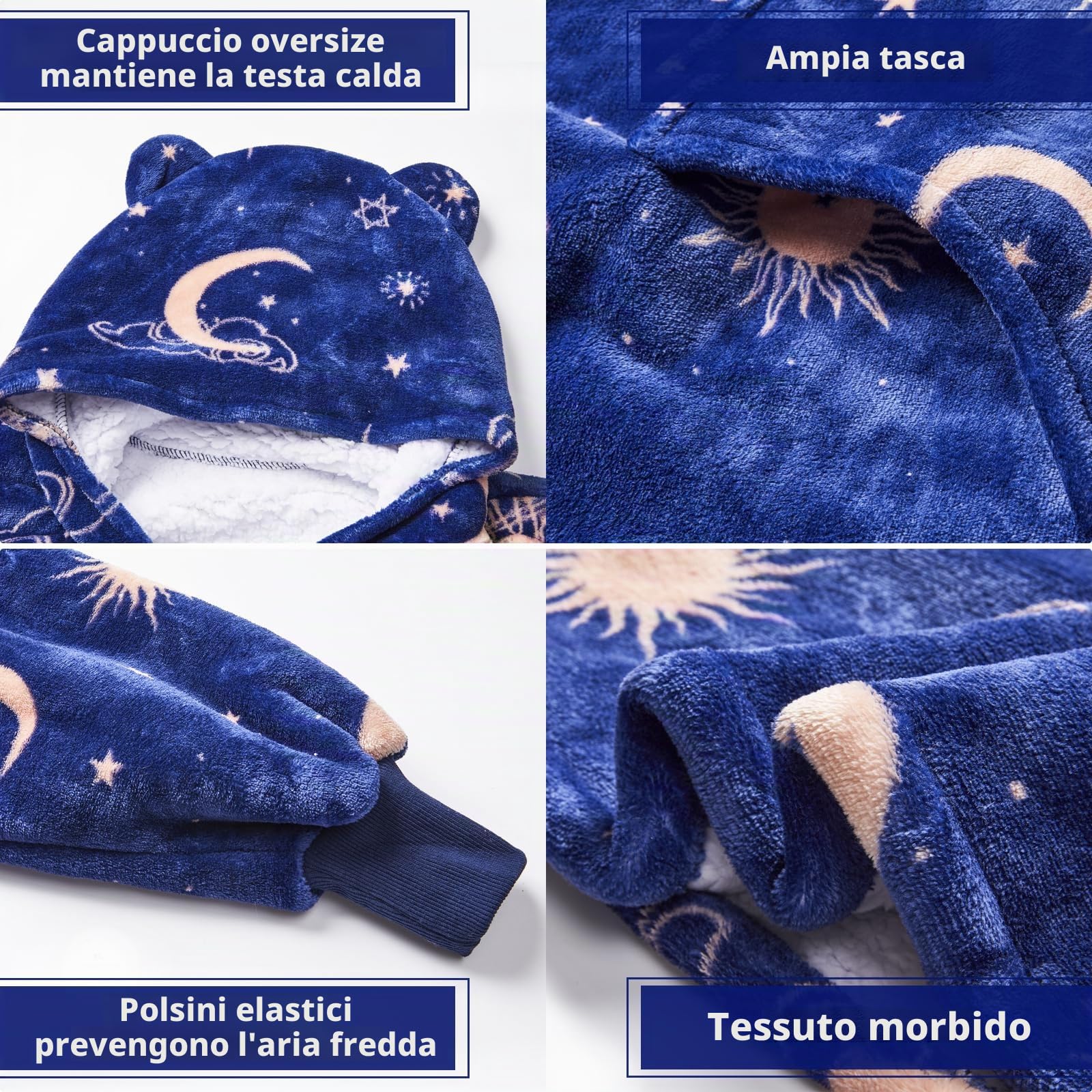 THREE POODLE Felpa Oversize Donna con Maniche e Cappuccio, Felpa Pile Giganti con Maniche