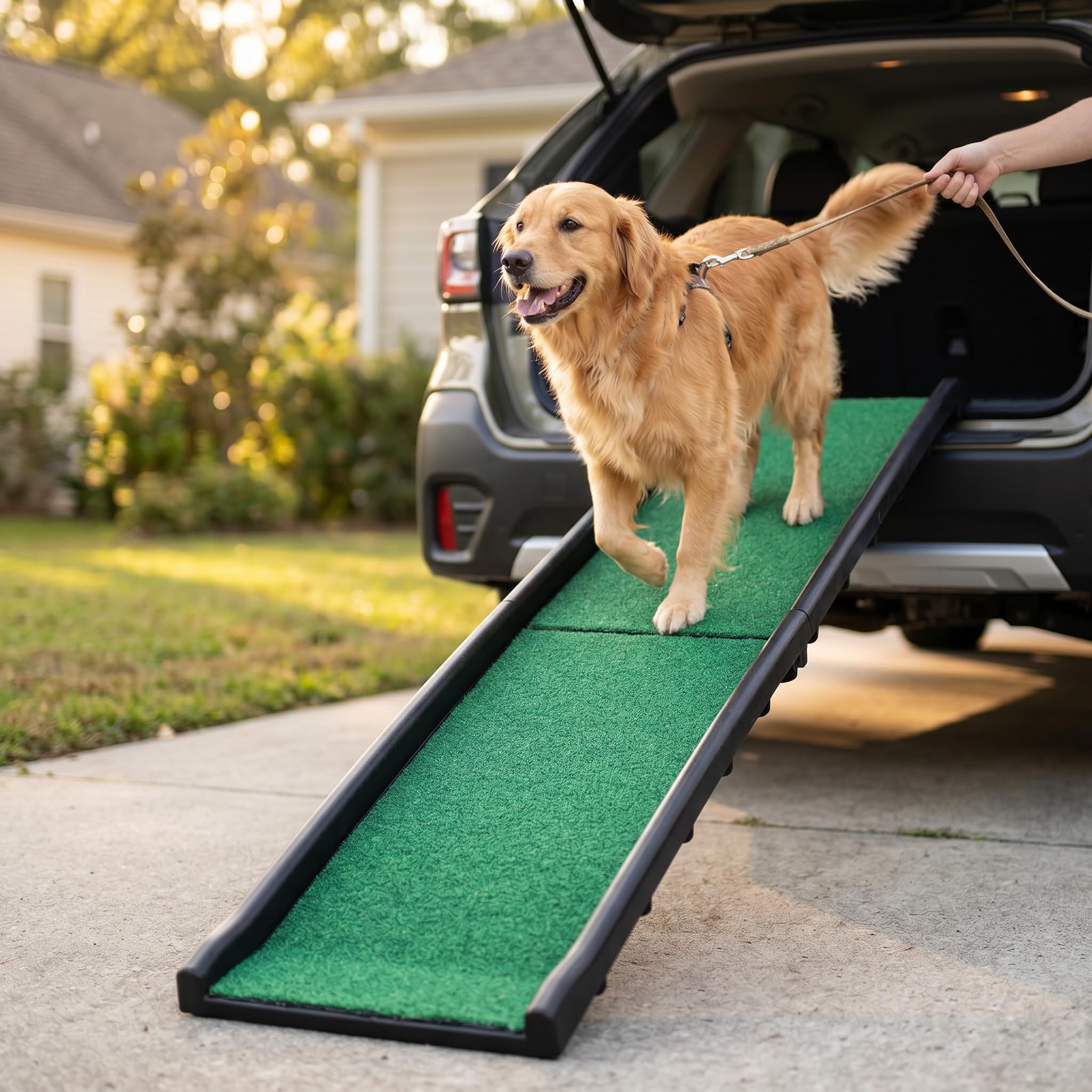 PawStep 50894 Pet Ramp with Poly Grass - Folding, Portable Dog Ramp for Cars, SUV & Trucks - Non-Slip Surface - Lightweight & Durable - Supports Large Dogs up to 200 lbs