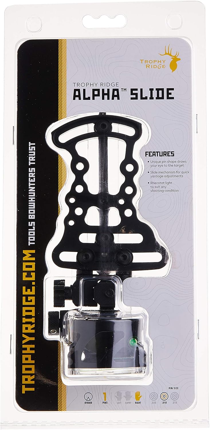 Trophy Ridge Alpha Slide bow sight in retail packaging, back view