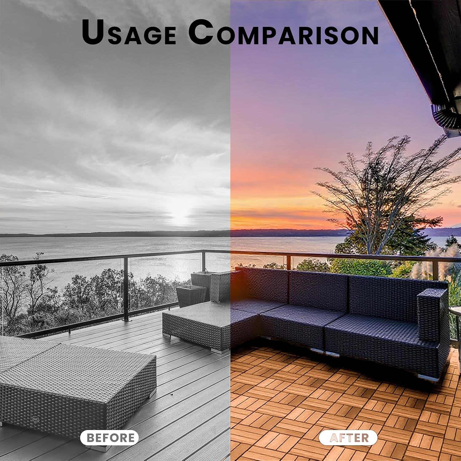 Solid Gold Acacia Wood Interlocking Deck Tiles - Waterproof Snap Together Patio Flooring for All Weather Use on Balcony, Backyard & Poolside (Easy DIY Install, Indoor/Outdoor)​ (108)