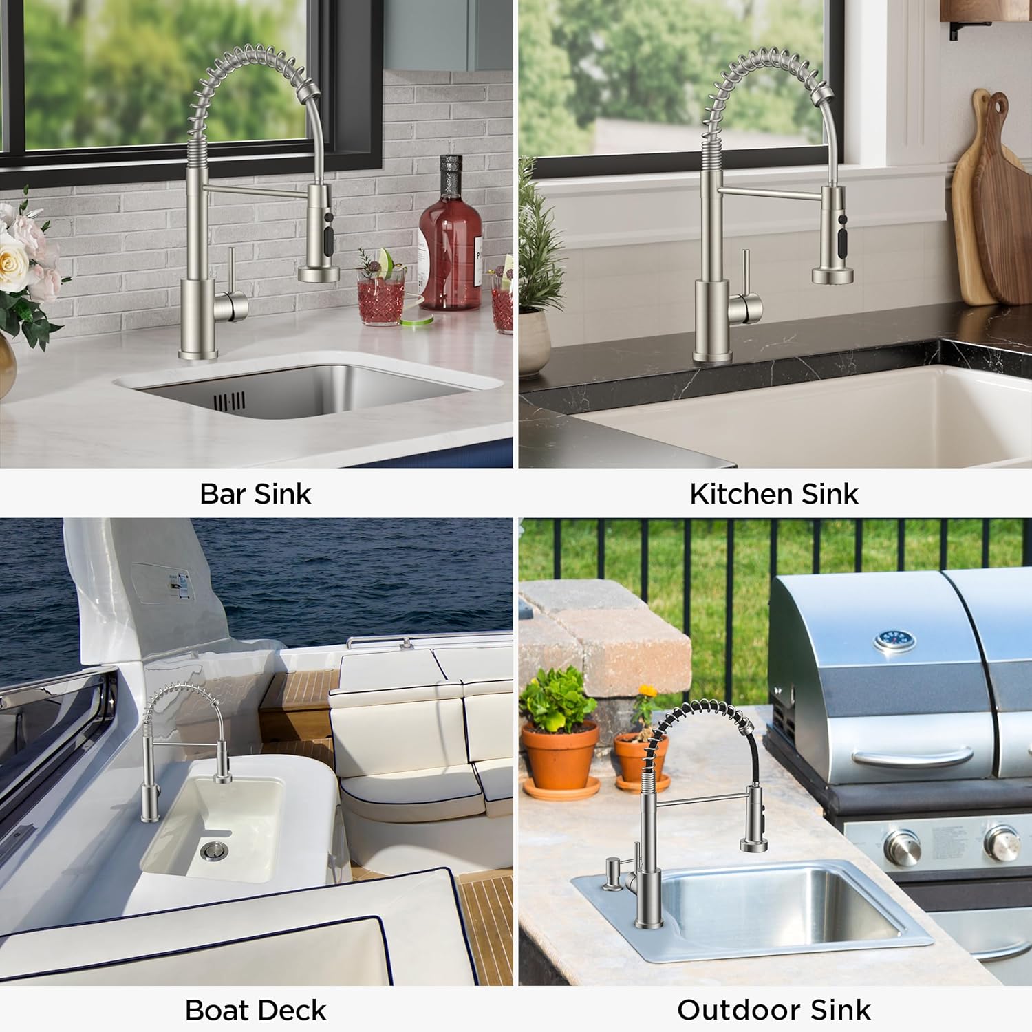 FORIOUS Kitchen Faucets with Sprayer, Brushed Nickel Stainless Steel Sink Faucet Single Handle with Deck Plate, Commercial Classic Spring Faucet for Kitchen Sink, Farmhouse, Laundry Bar RV Camper - Image 8