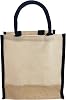 Reusable Jute Canvas Tote Bags wFull Gusset Laminated Interior Hessian Burlap Bags for Work, School, Shopping, Daily Use, Black, Set of 6 - Small 9 x 11 x 4