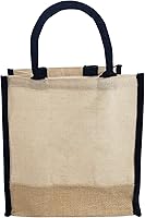 Vista 7 de Bolsas de lona de yute reutilizables con refuerzo completo laminado interior de arpillera para el trabajo, escuela, compras, uso diario, negro