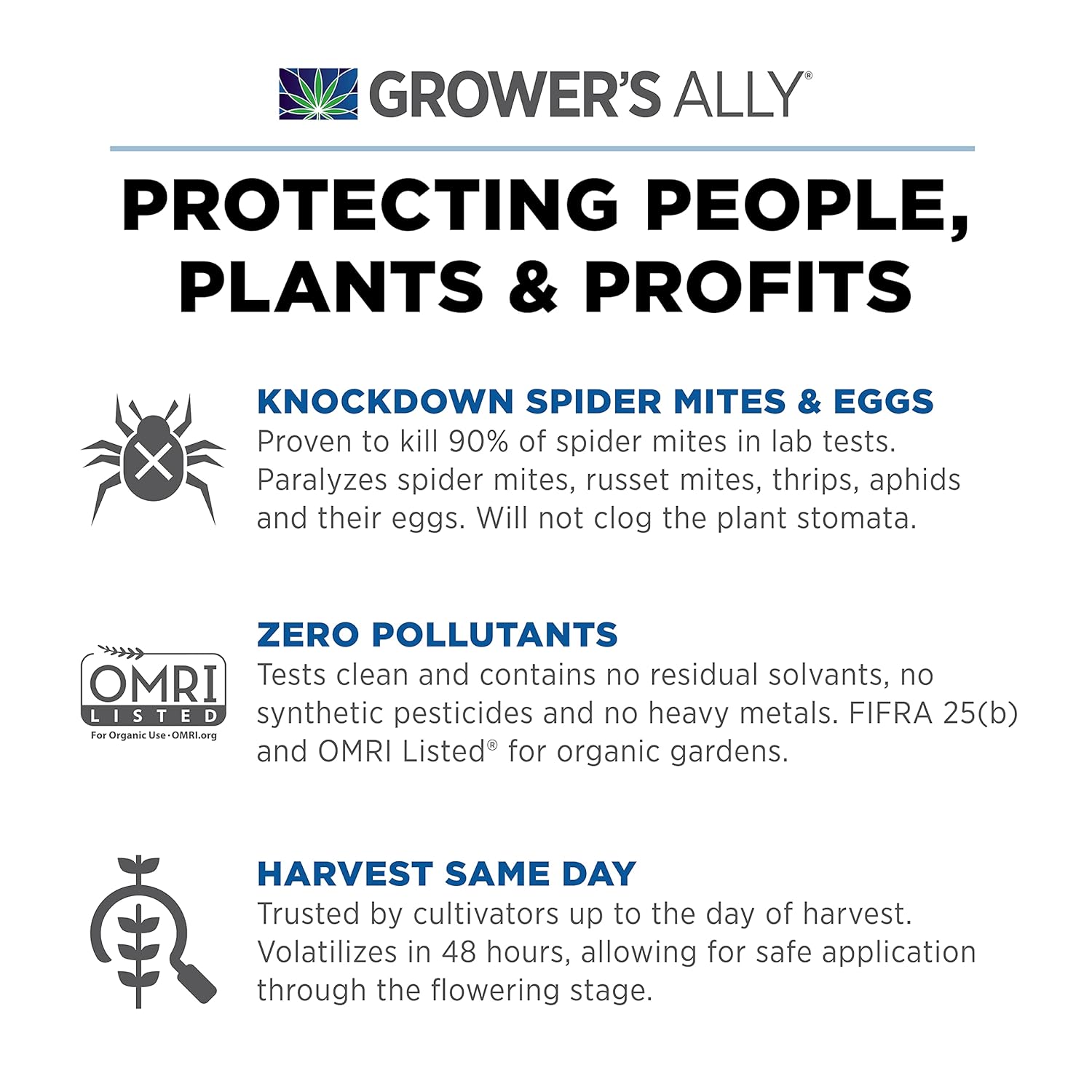 Grower's Ally Spider Mite Control Concentrate - Natural Insecticide & Spider Mites Killer for Plants Indoor & Outdoor - OMRI Listed Garden Pest Control - Bee, Pet & Kid Safe - 8 Oz, Makes 25 Gallons