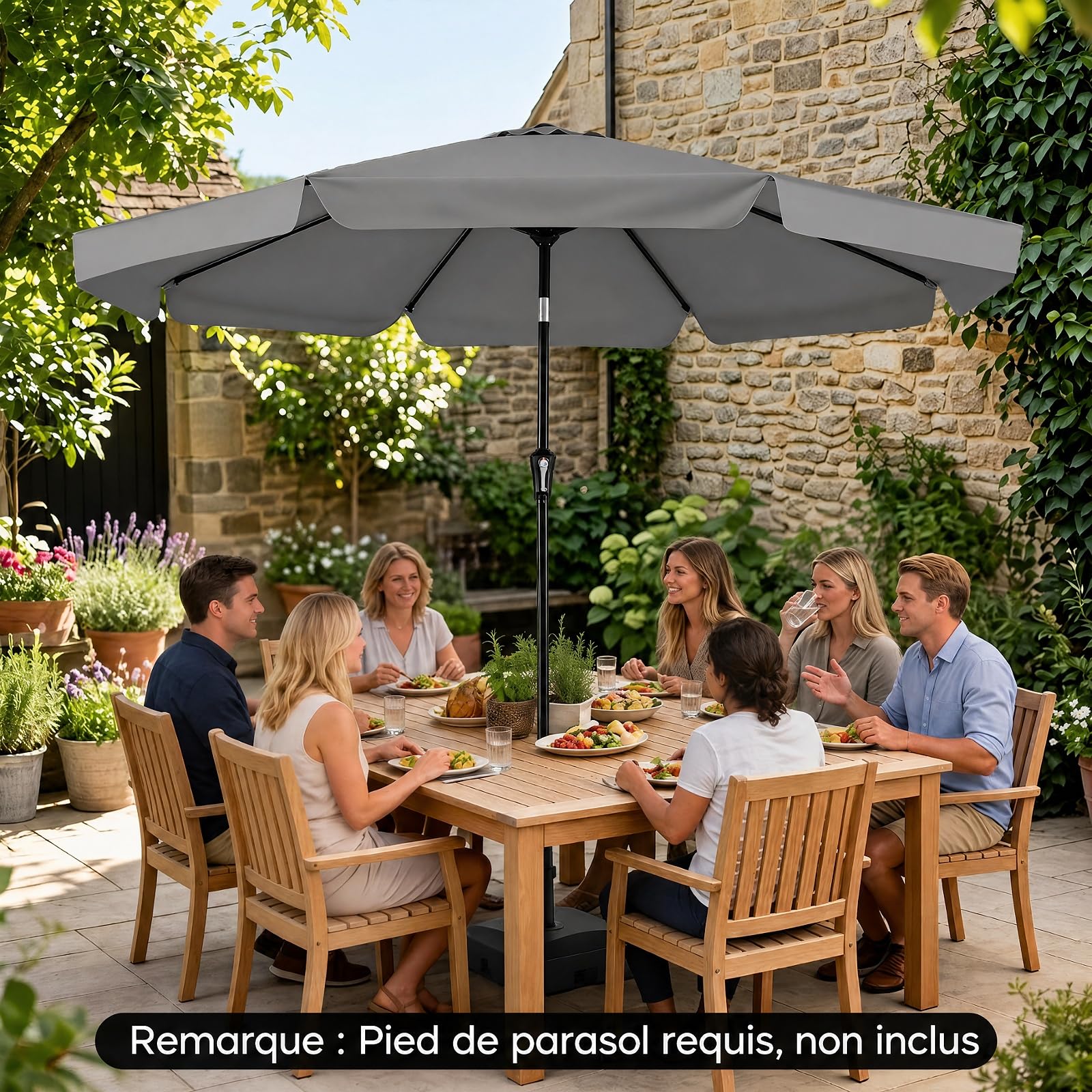 COSTWAY Parasol de Jardin Extérieur à Volant 3m, Parasol Inclinable 30° en Polyester, Manivelle Lisse, 8 Baleines, Protection Solaire&Résistant à l'Eau, pour Terrasse Piscine Plage