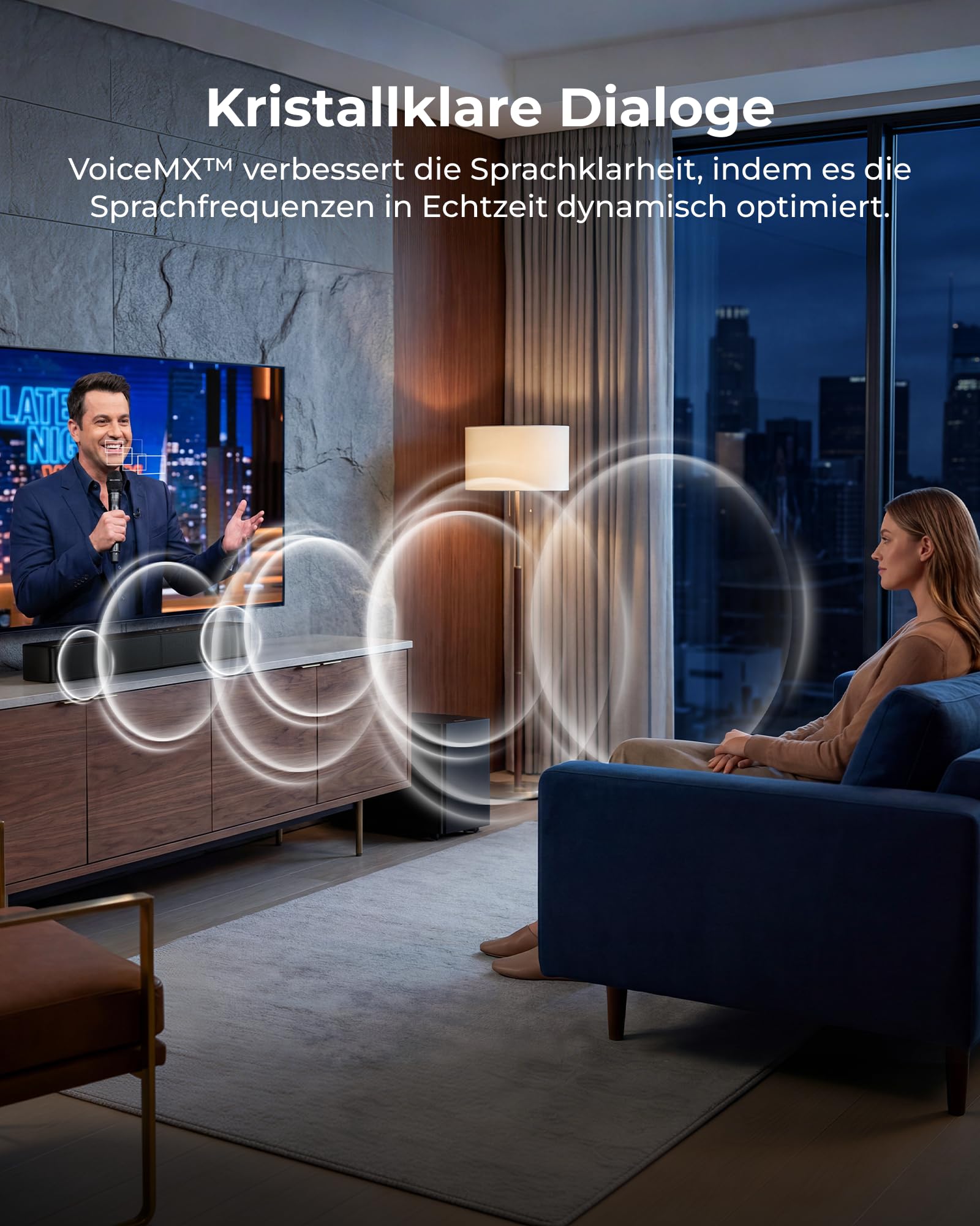 ULTIMEA Dolby Atmos 2.1 Soundbar mit kabellosem Subwoofer, Poseidon M40 | VoiceMX, BassMX, Soundbar für TV Geräte, Center Lautsprecher, 240W Spitzenleistung, App-Steuerung, HDMI eARC, Bluetooth® 6.0