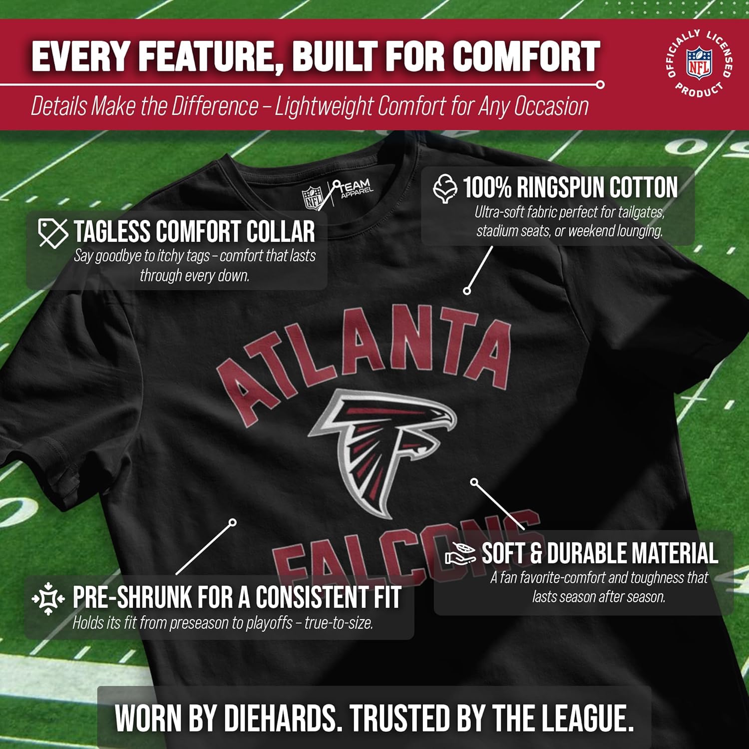 Team Fan Apparel NFL Adult Gameday T-Shirt - Cotton Blend - Tagless - Semi-Fitted - Unleash Your Team Spirit During Game Day