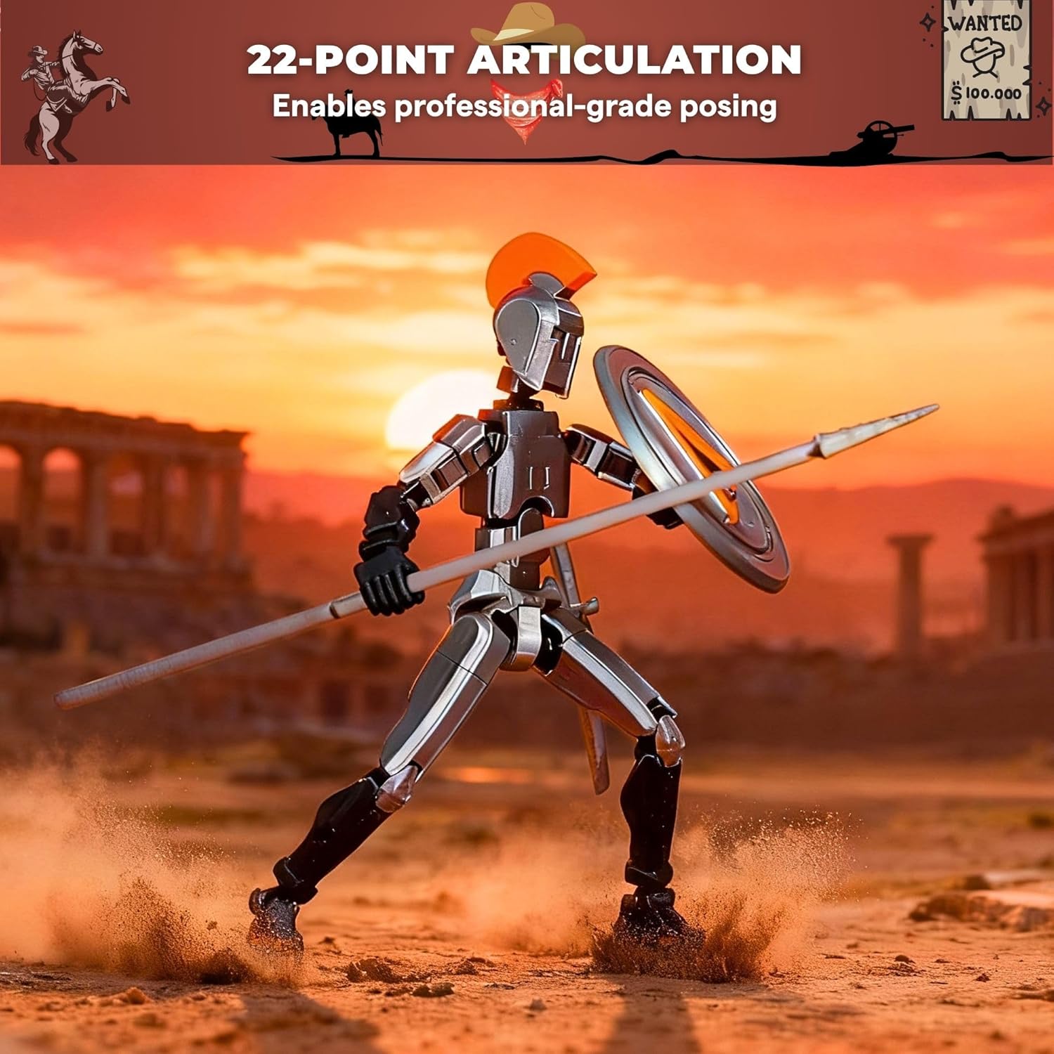 Spartan and Cowboy t13 Action Figure｜2-Pack 5.4 inches｜Assembly Completed｜ 3D Printed Dummy 13 Action Figure for Collectors｜Lucky 13 Gift for Friends