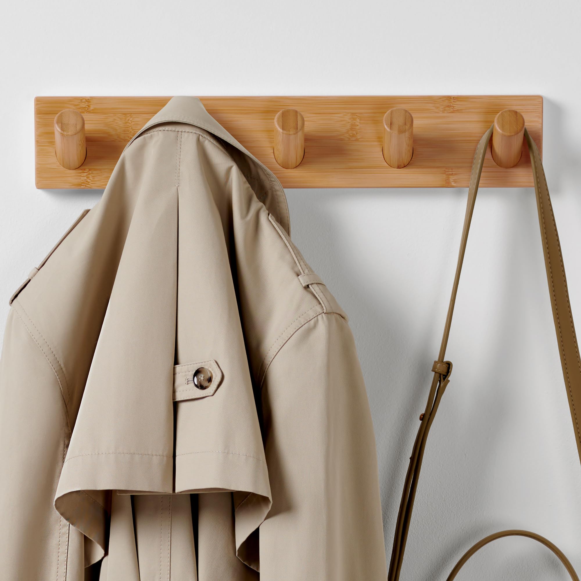 LARHN Garderobenleiste Holz mit 5 Haken XL, 42cm - Wandgarderobe, Jackenhalter Wand, Hakenleiste Garderobe Wand, Kleiderhaken, Garderobenhaken