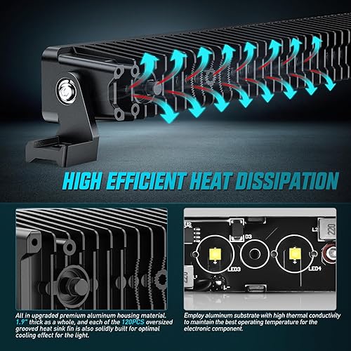 Miniatura 8 de Nilight Barra de luz LED de 42 pulgadas, 39 LED de una sola fila, luces LED de visión nocturna sin tornillos, luces todoterreno con interruptor