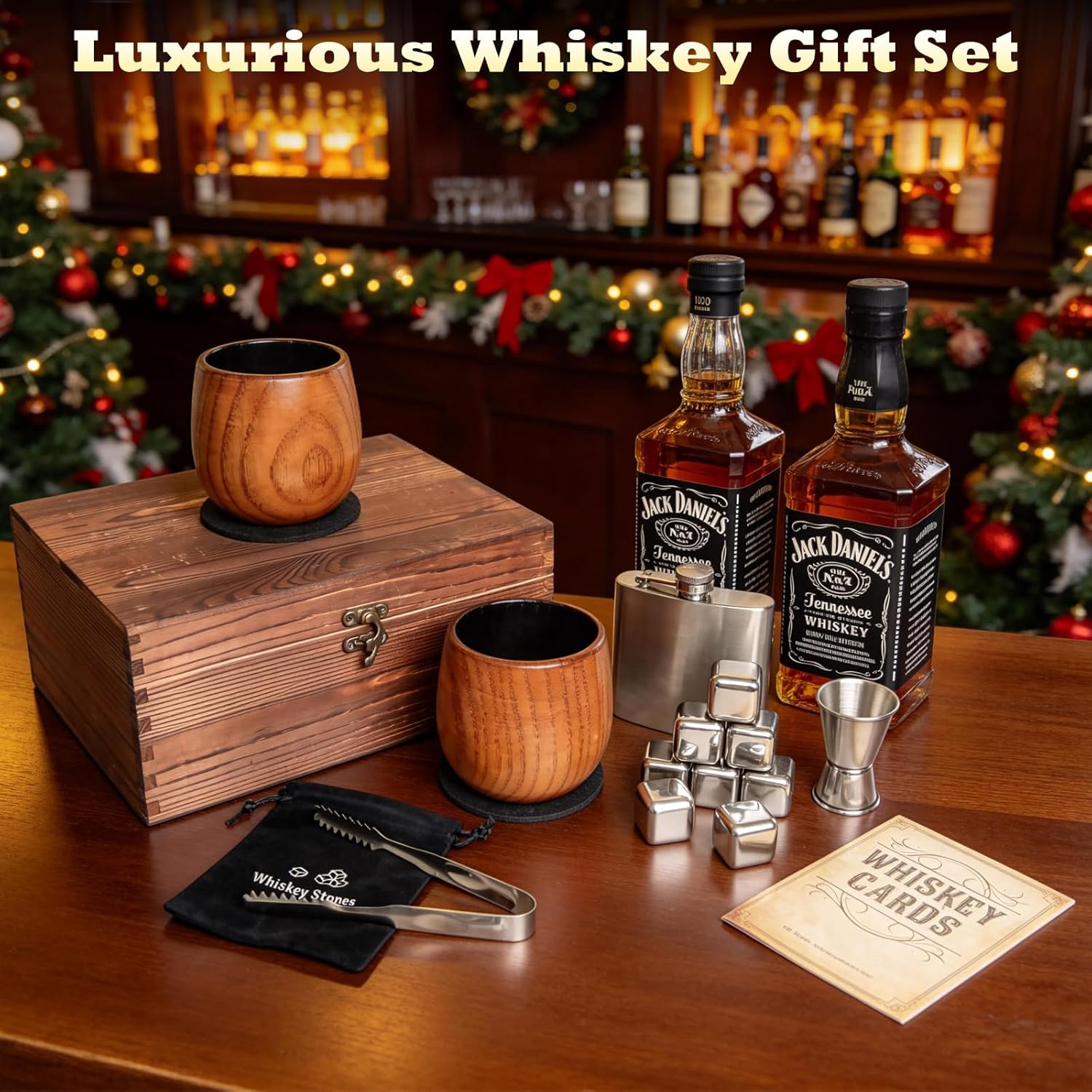 Wooden Whiskey Glass,Charred Wooden Bourbon Drinking Glass Set of 2,10oz Handcrafted Premium Retro Cup for Men,Husband,Dad,Whiskey Lovers for Birthday & Father's Day.