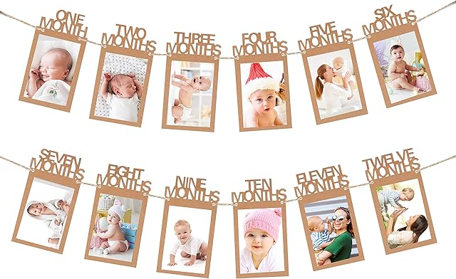 MaoXinTek Birthday Photo Banner 1st Baby Bunting Garland 1-12 Month Milestone Photograph Prop Party Décor, Thickened Kraft Card Paper Frame for First Birthday Celebration Decoration