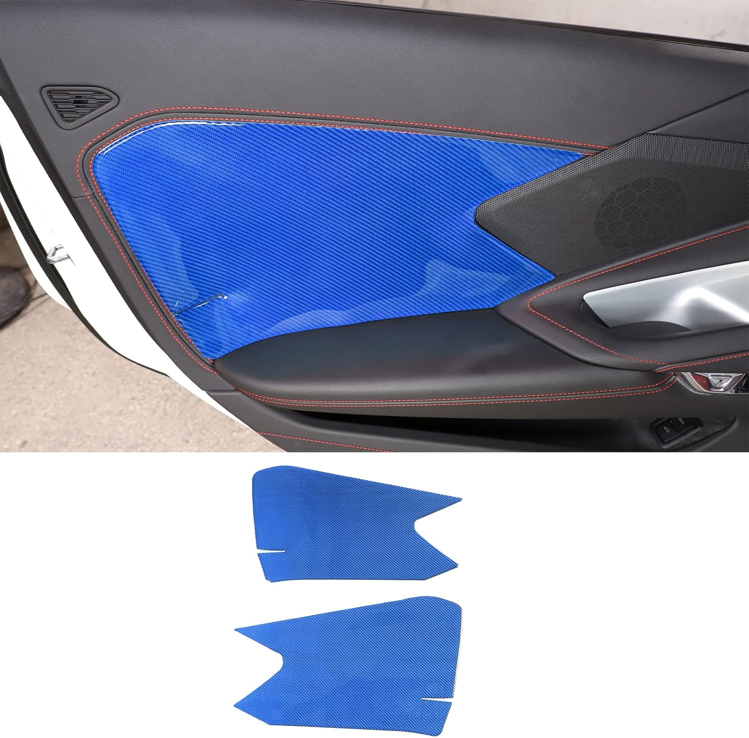 Soft Carbon Fiber Car Interior Door Panel Trim Cover Compatible with Chevrolet Corvette C8 2020-2026, Inner Door Panel Moulding Trim Cover Accessories 2Pcs (Red)