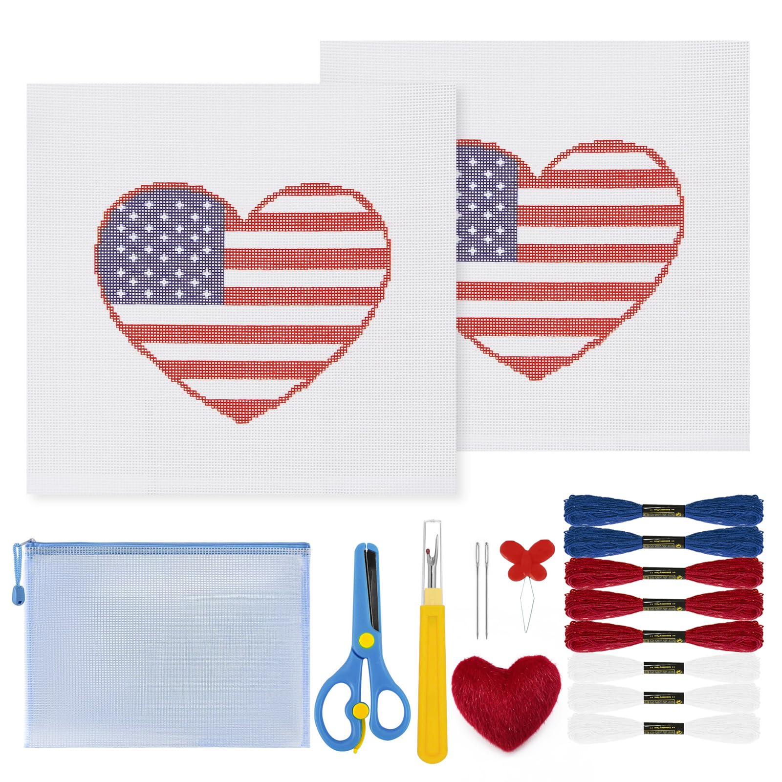 17Pcs American Heart 18 Mesh Needlepoint Canvas Kit for Beginners Adults