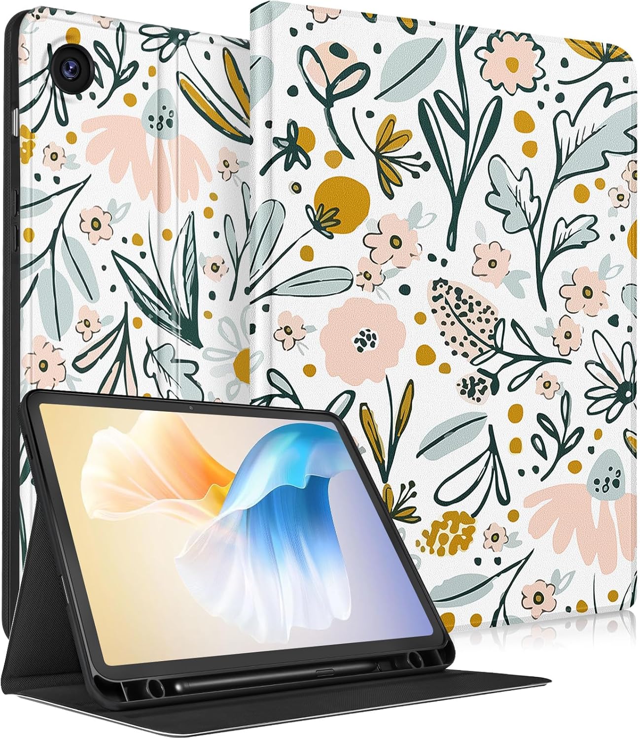 for Samsung Galaxy Tab A9 Plus Case 11 inch(SM-X210/X216/X218), Women Teen Girls Design Folio Cover with Pencil Holder, Auto Week/Sleep Design for Samsung A9+ Plus Tablet Cases, Write Flower