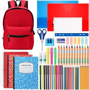 Gilprop Back to School Supplies with Backpack Kids Kindergarten Preschool Elementary Supply Bundle Kit Middle High School Notebook for K-12 Student Girl Boy ClassroomRed