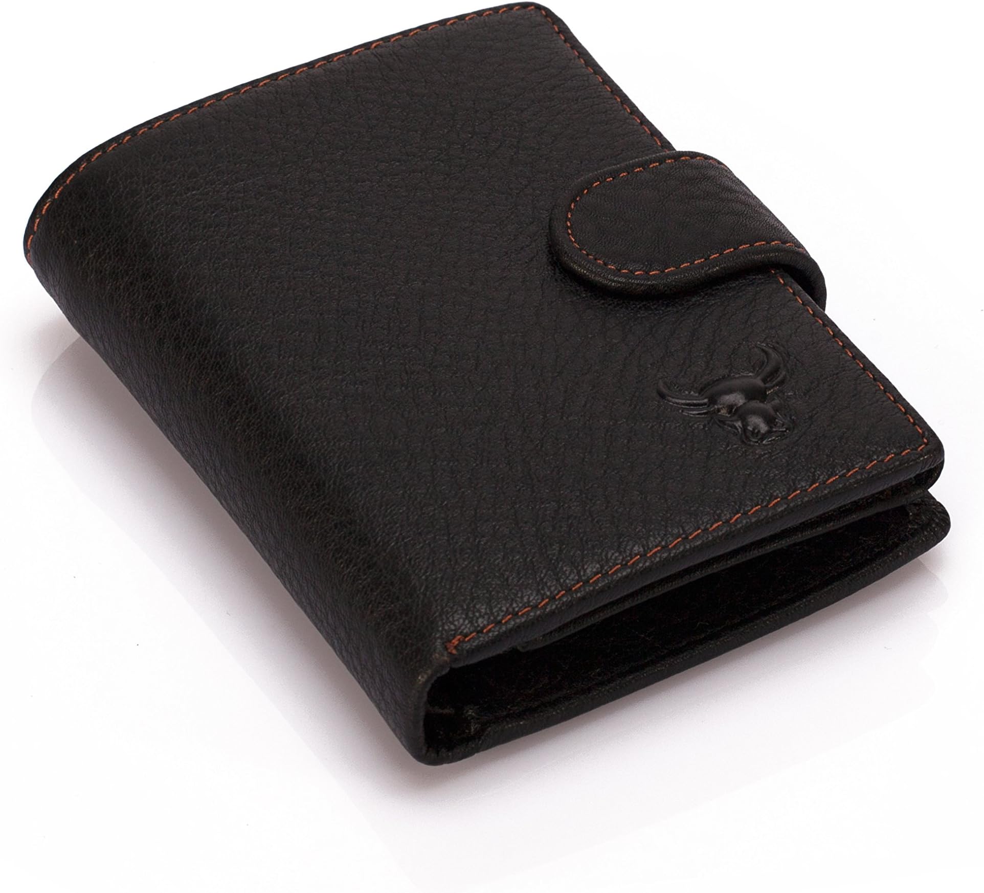 Men's Bifold Genuine Leather Vintage Button Strap Quality Soft Grain Organizer Wallet Large Capacity For Cards ID & Cash (Black)