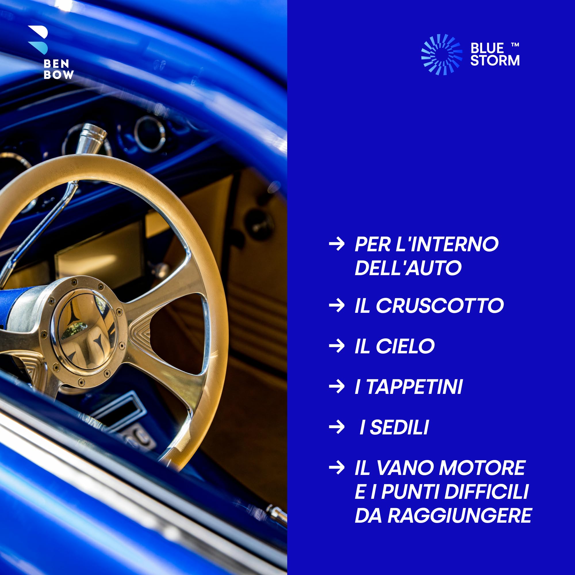 BenBow Pistola ad Aria compressa PRO Blue Storm – Molto Durevole, Robusta – per Una Pulizia approfondita e Senza Contatto: Auto, Camion, Bus, Imbottiti – Anche per soffiaggio