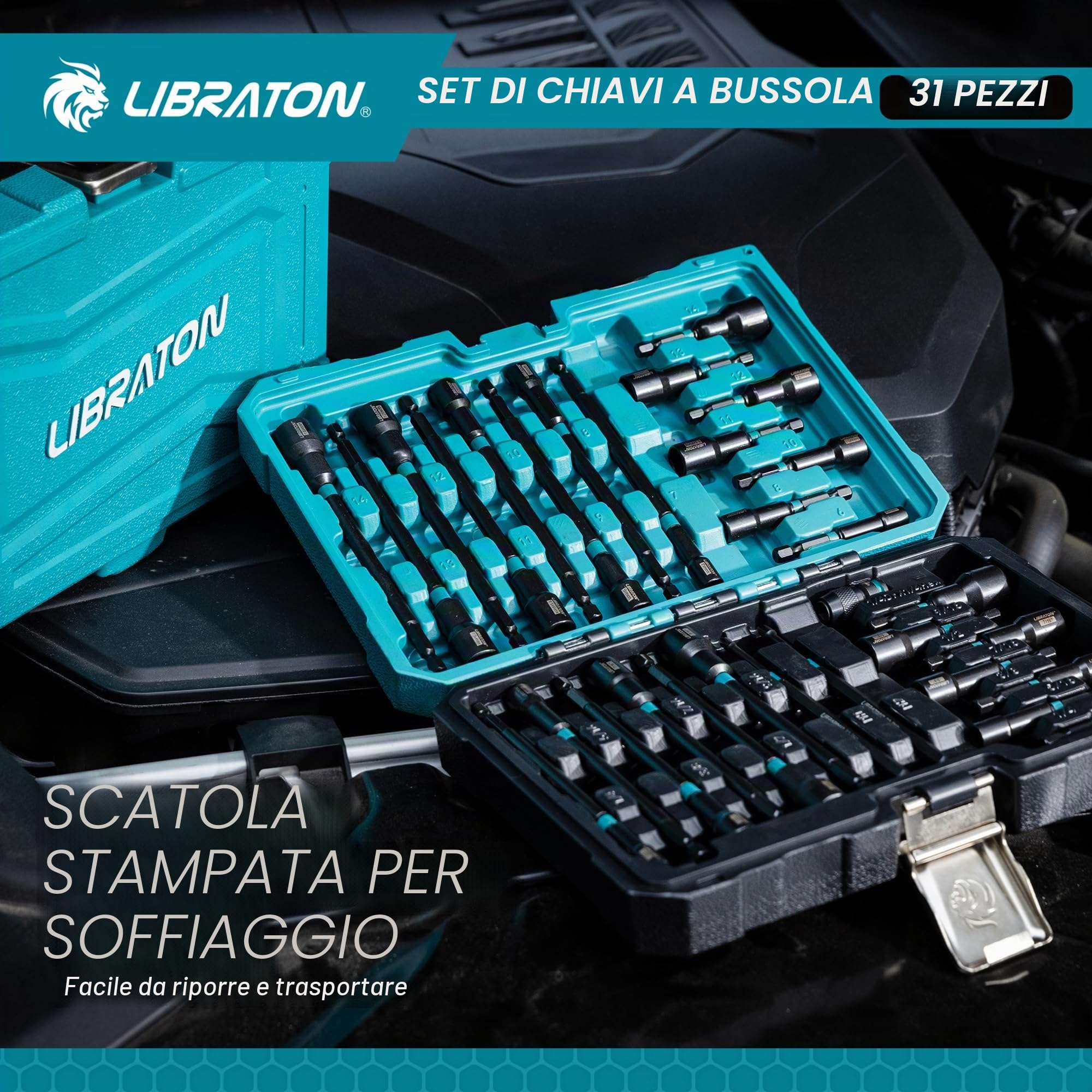 LIBRATON Set di 31 Giradadi Magnetici, Punte Avvitatore a Percussione 1/4", Giraviti Dadi 6", Giradadi Metrici e SAE per Trapano, Bussole, Adattatore da Quadrello a Esagonale, PH1, PH2, Magazzinaggio
