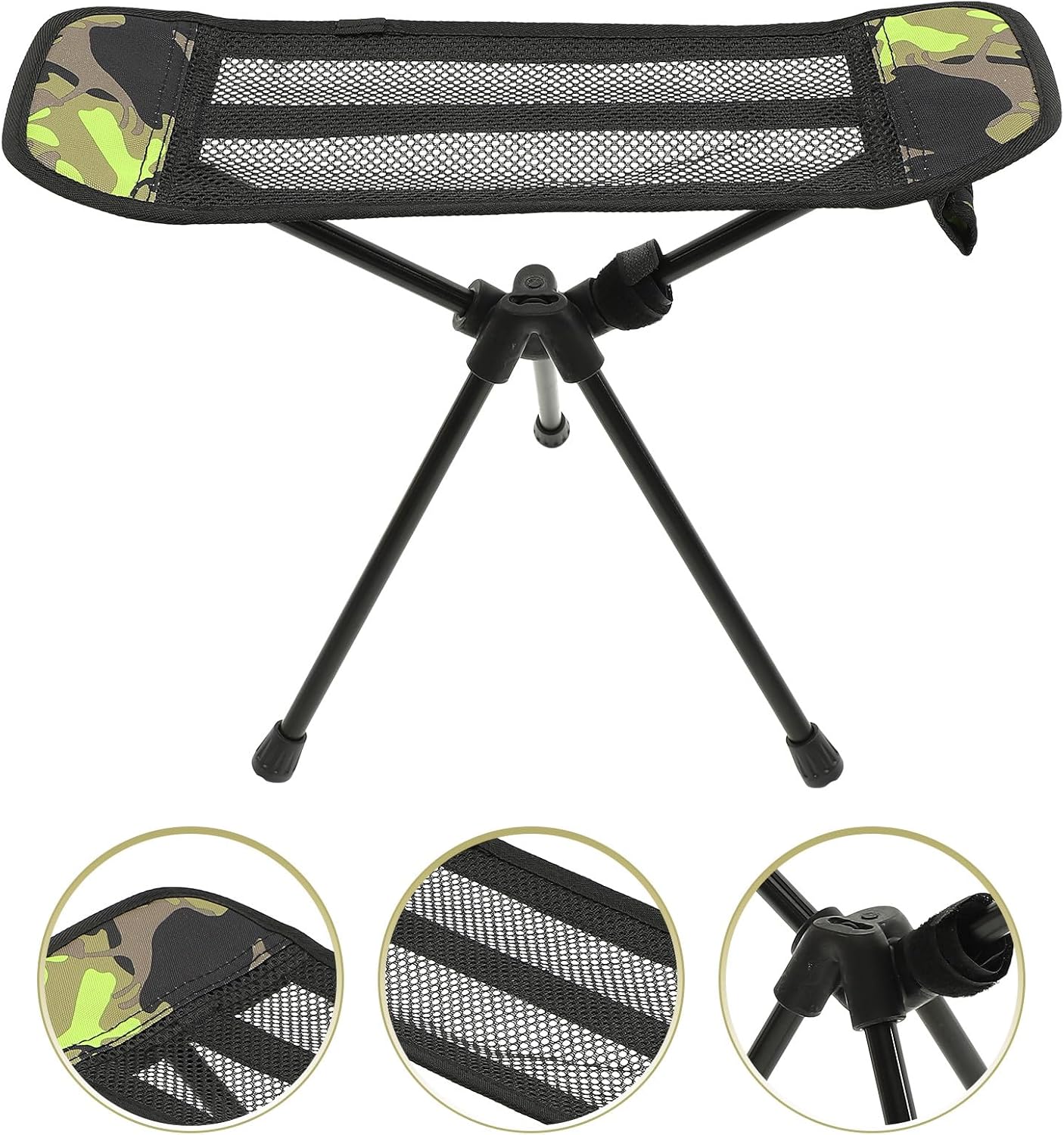Mikinona Portable Folding Camping Chair with Footrest, Lightweight Foldable Outdoor Stool, Camouflage Frame for Fishing, Picnic, and Hiking