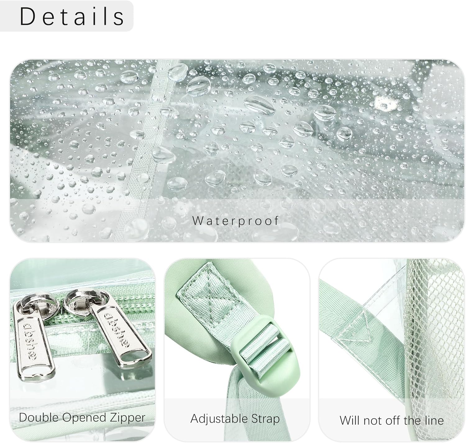 abshoo Large Clear Backpack For Girls Women Heavy Duty Transparent Backpacks Clear School Bookbag (Light Green) - Image 5