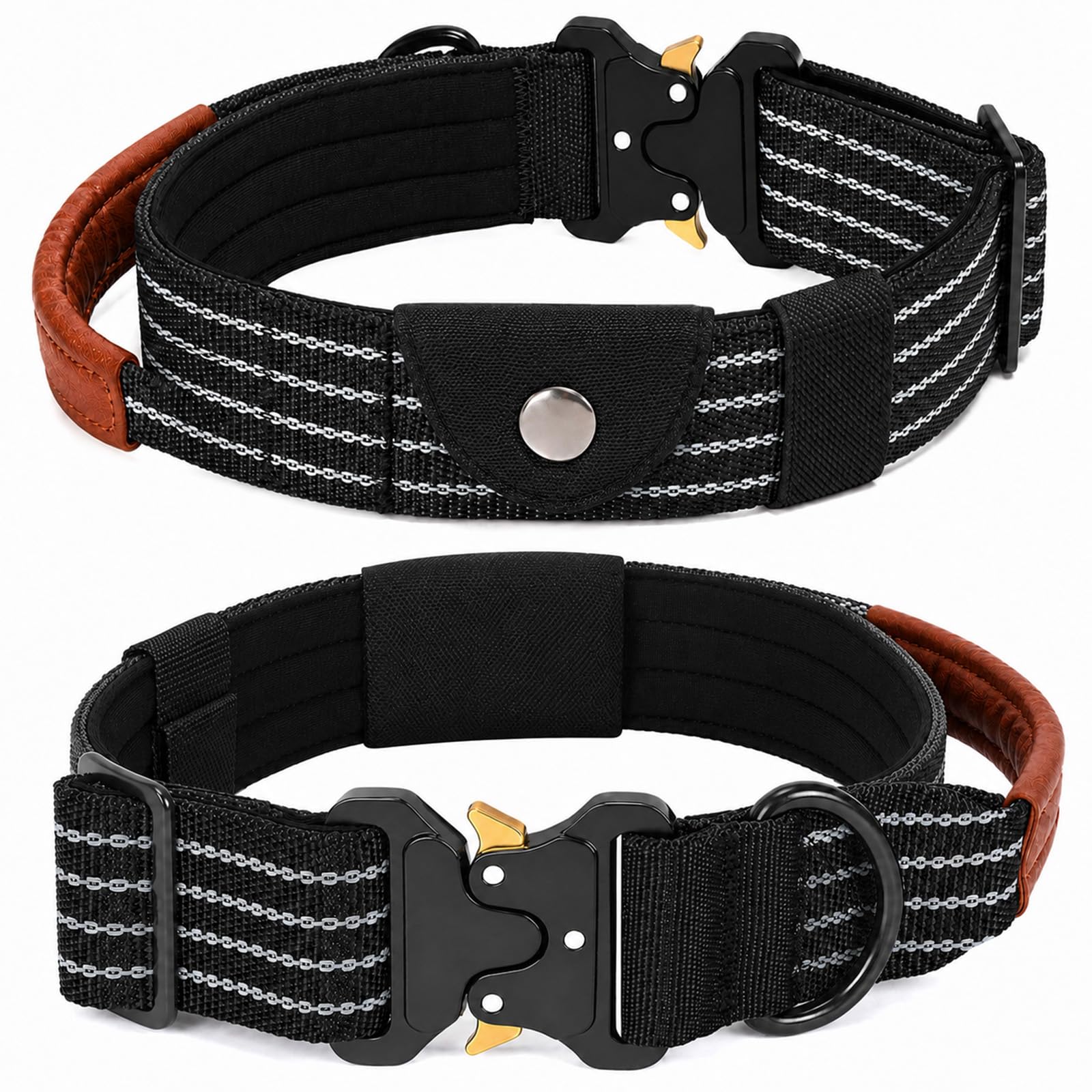 Tactical Dog Collar Medium Large Dogs with Pocket for Airtag and Handle