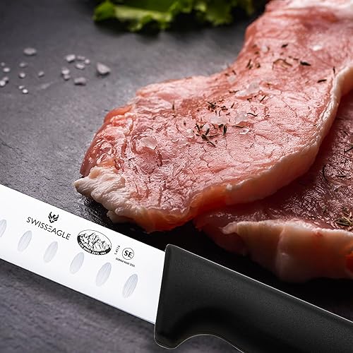 Miniatura 7 de Swiss Eagle Cuchillo de jamón para rebanar de alta calidad, 12 pulgadas, hoja Granton de acero inoxidable fabricado en Alemania para cortar con