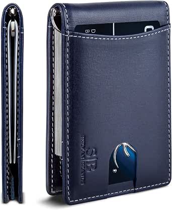 SERMAN BRANDS RFID Blocking Slim Bifold Leather Wallet with Money Clip for Men